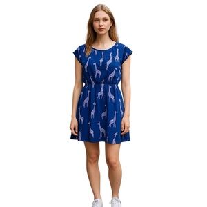 Peach Love Cream Purple Giraffe Print Cap Sleeve Elastic Waist Mini Dress S